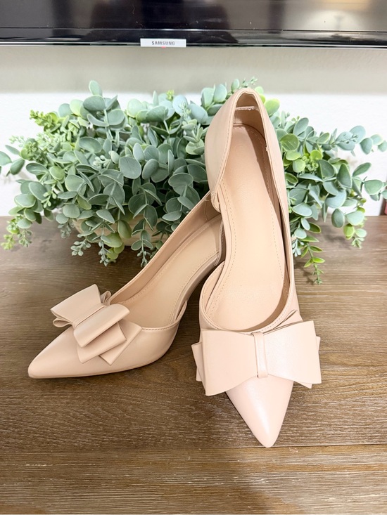 Zby Shoes - Pointed Bow Pumps in Nude Pink - Women's Dress Heels